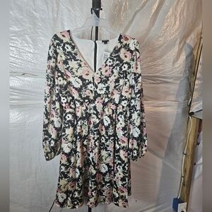 Torrid Floral Long Sleeve Dress - Black and Pink
